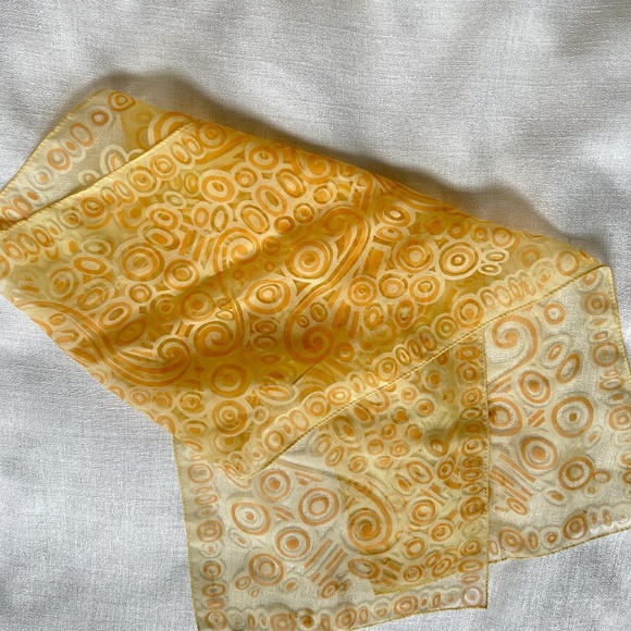 Vtg Rectangle Scarf Nylon Circles Yellow Orange See Thru 70s Ponytail - Picture 4 of 6